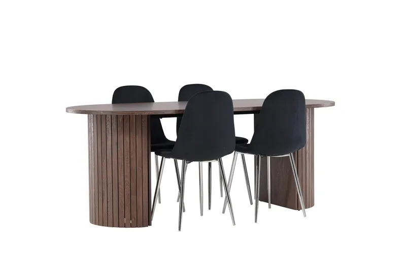 Härön Spisegruppe 200 cm Oval med 4 Polar stole - Mocca/Svart - Møbler - Borde - Spisebordssæt