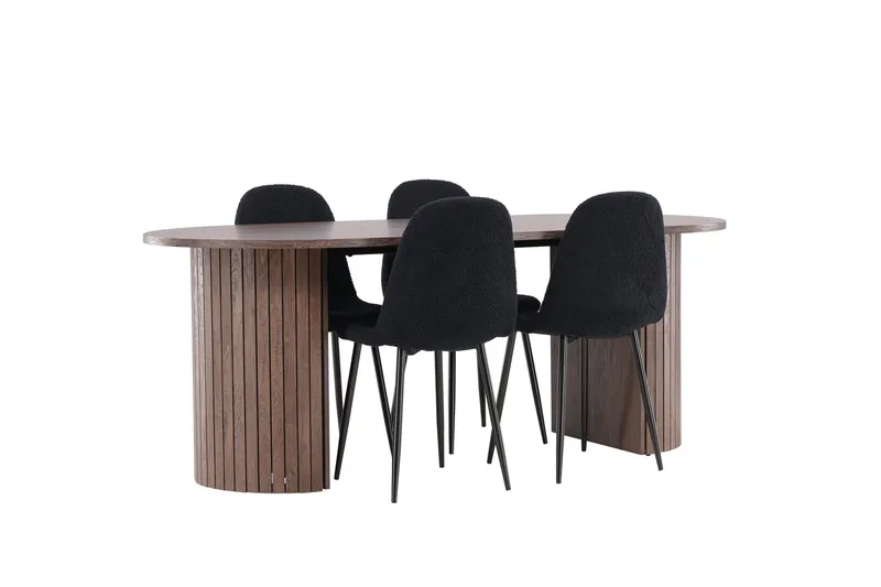 Härön Spisegruppe 200 cm Oval med 4 Polar stole - Mocca/Svart - Møbler - Borde - Spisebordssæt