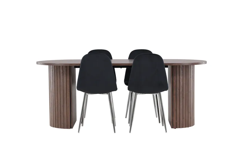 Härön Spisegruppe 200 cm Oval med 4 Polar stole - Mocca/Svart - Møbler - Borde - Spisebordssæt