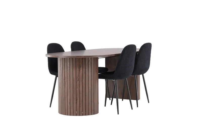 Härön Spisegruppe 200 cm Oval med 4 Polar stole - Mocca/Svart - Møbler - Borde - Spisebordssæt