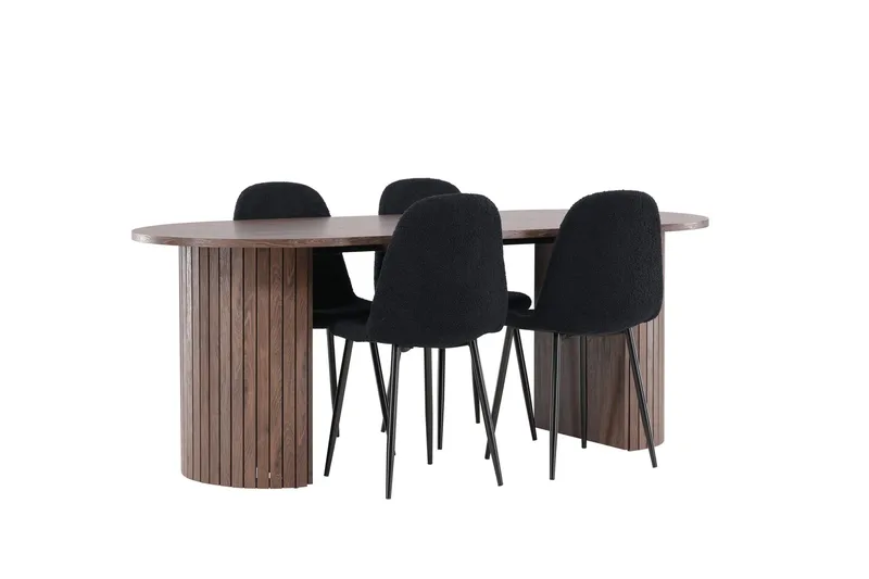 Härön Spisegruppe 200 cm Oval med 4 Polar stole - Mocca/Svart - Møbler - Borde - Spisebordssæt