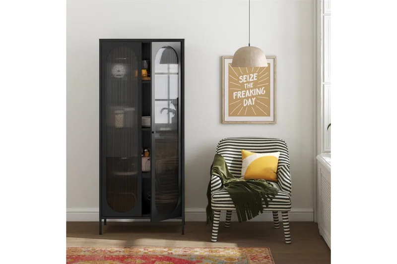 Højskab Luna Sort - Sort - Opbevaring - Skab - Vitrineskabe