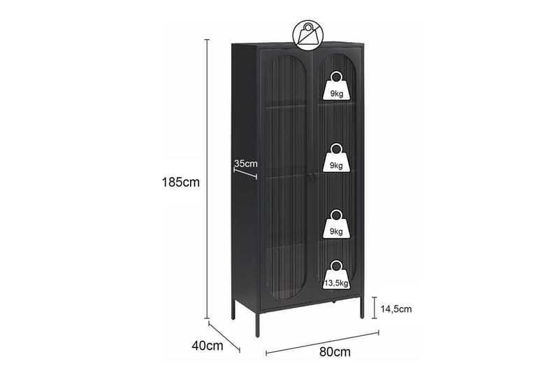 Højskab Luna Sort - Sort - Opbevaring - Skab - Vitrineskabe