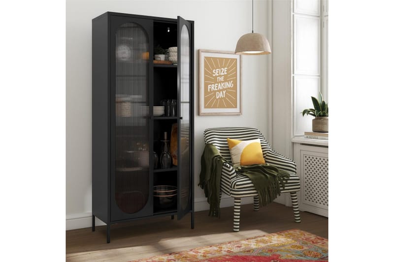 Højskab Luna Sort - Sort - Opbevaring - Skab - Vitrineskabe