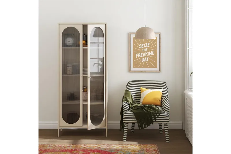 Højskab Luna Pergament - Pergament - Opbevaring - Skab - Vitrineskabe