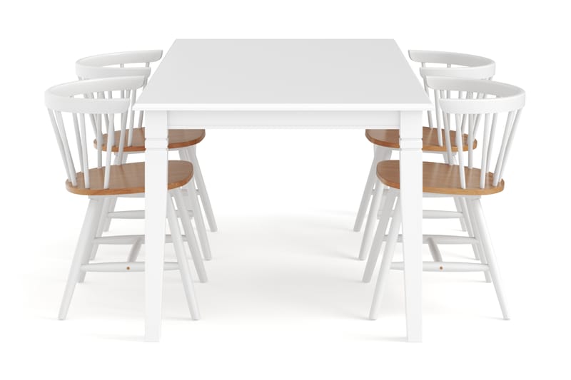 Hartford Spisebordssæt 180 cm inkl 4 Varisa stole - Hvid / brun - Spisebordssæt