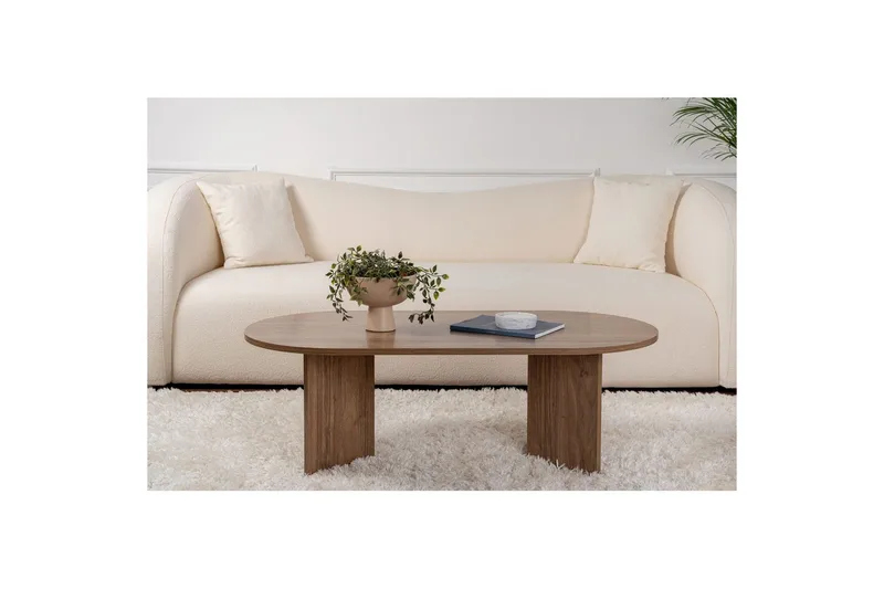 Hasina Ovalt Sofabord 119x60 cm med Træ- og Valnøddeudseende - Brun - Møbler - Borde - Sofabord