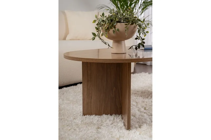 Hasina Ovalt Sofabord 119x60 cm med Træ- og Valnøddeudseende - Brun - Møbler - Borde - Sofabord