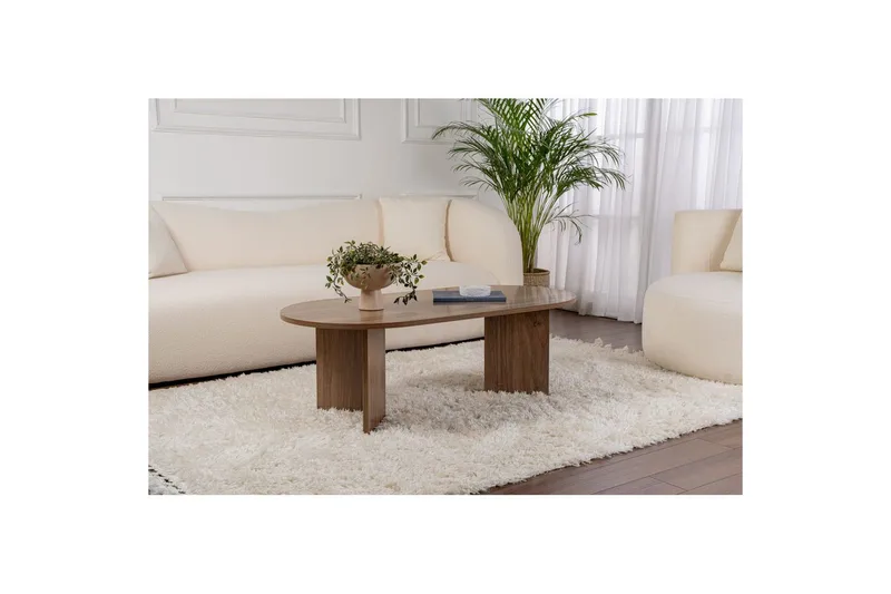 Hasina Ovalt Sofabord 119x60 cm med Træ- og Valnøddeudseende - Brun - Møbler - Borde - Sofabord