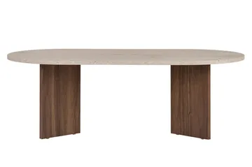 Hasina Ovalt Sofabord 119x60 cm med Travertin- og Valnøddeudseende - Beige - Møbler - Borde - Sofabord