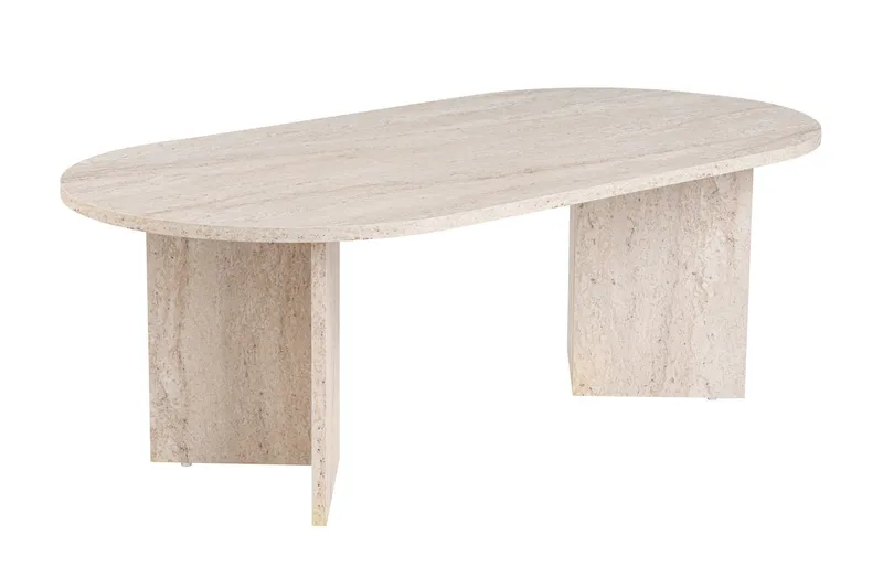 Hasina Ovalt Sofabord 119x60 cm med Travertinudseende, Hvid
