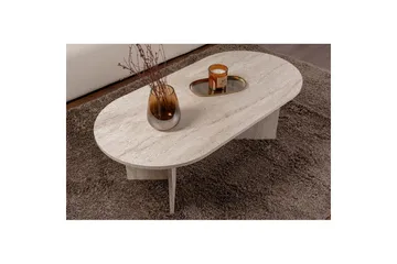 Hasina Ovalt Sofabord 119x60 cm med Travertinudseende - Hvid - Møbler - Borde - Sofabord