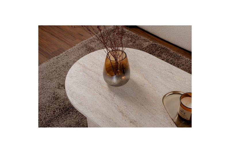 Hasina Ovalt Sofabord 119x60 cm med Travertinudseende - Hvid - Møbler - Borde - Sofabord