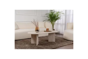 Hasina Ovalt Sofabord 119x60 cm med Travertinudseende - Hvid - Møbler - Borde - Sofabord