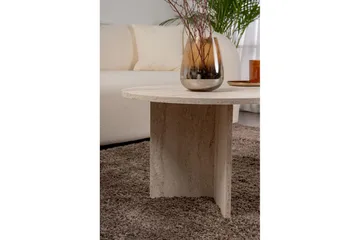 Hasina Ovalt Sofabord 119x60 cm med Travertinudseende - Hvid - Møbler - Borde - Sofabord
