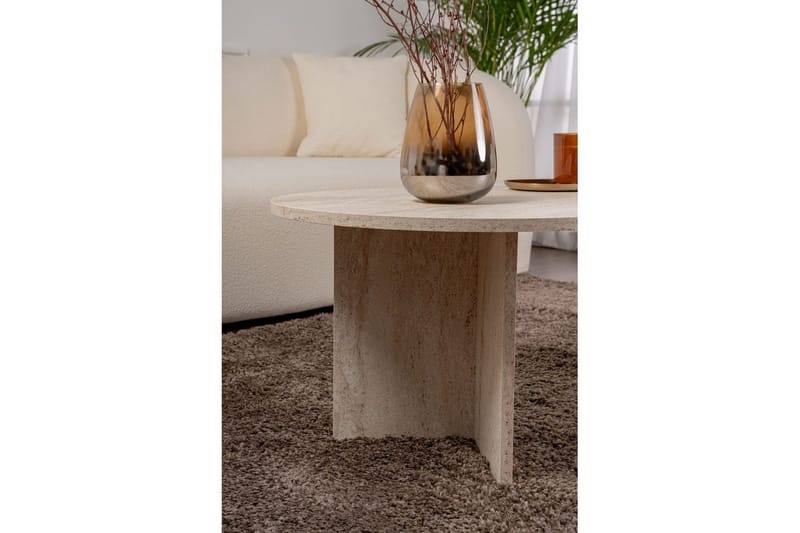 Hasina Ovalt Sofabord 119x60 cm med Travertinudseende - Hvid - Møbler - Borde - Sofabord
