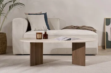 Hasina sofabord 119 cm ovalt - Travertin og Valnød - Møbler - Borde - Sofabord