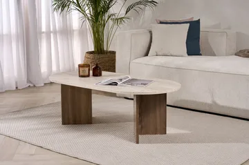 Hasina sofabord 119 cm ovalt - Travertin og Valnød - Møbler - Borde - Sofabord
