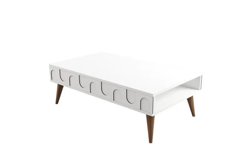 Hazim Sofabord 105 cm, Hvid/Valnød