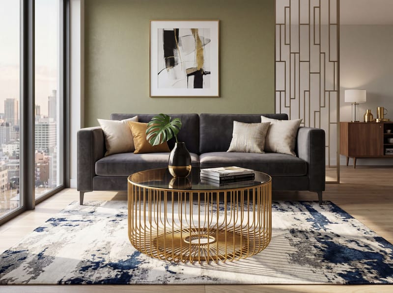 Helora rundt sofabord 60 cm i glas og metal - guld / sort - Møbler - Borde - Sofabord