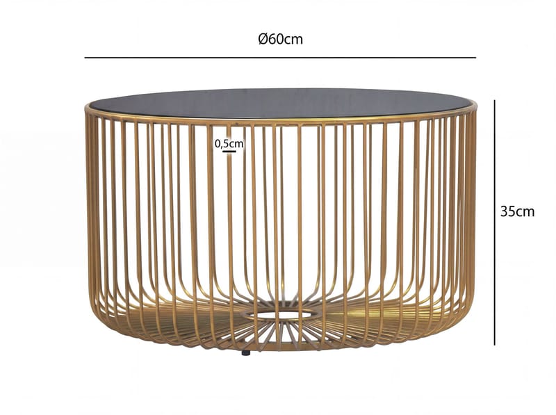 Helora rundt sofabord 60 cm i glas og metal - guld / sort - Møbler - Borde - Sofabord