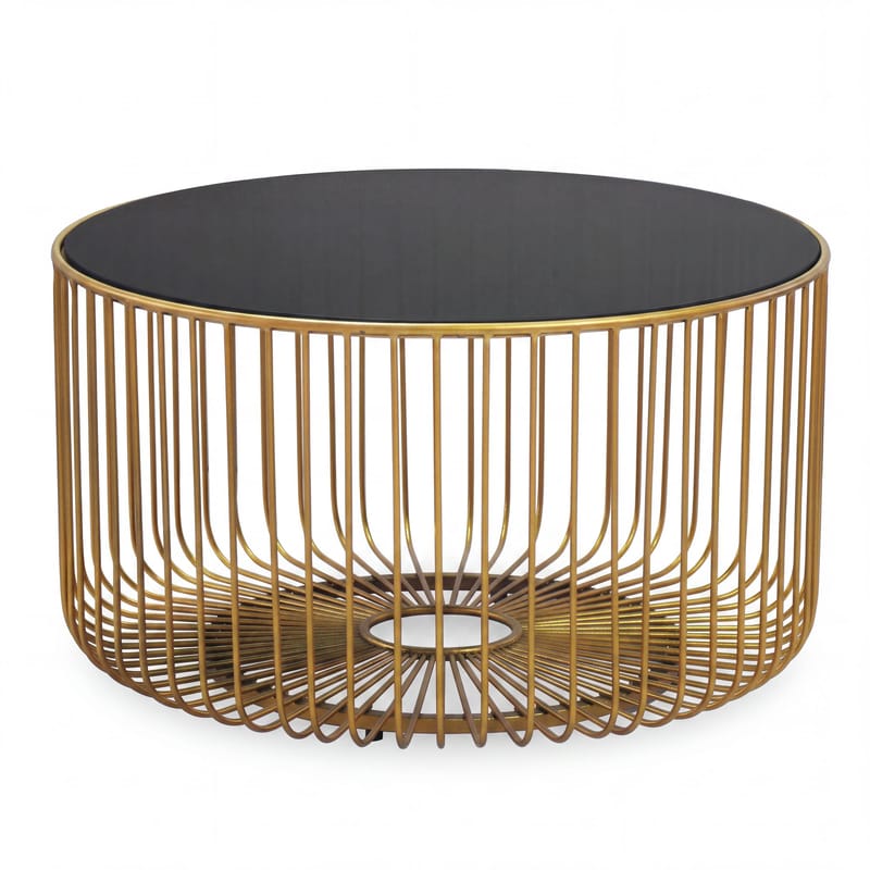 Helora rundt sofabord 60 cm i glas og metal - guld / sort - Møbler - Borde - Sofabord
