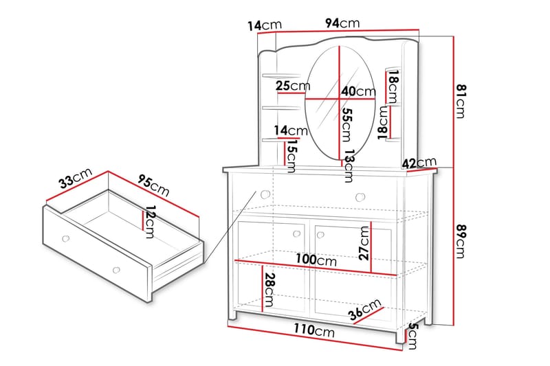 Hilts Sminkebord 110x42 cm - Hvid/Pink - Møbler - Borde - Sminkebord & konsolbord - Makeup bord med spejl