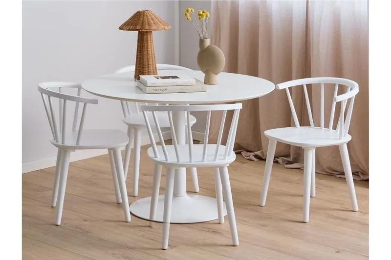 Ibiza Spisegruppe Rund 110 Cm + 4 Spisestuestole, Hvid