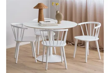 Ibiza Spisegruppe Rund 110 Cm + 4 Spisestuestole - Hvid - Møbler - Borde - Spisebordssæt