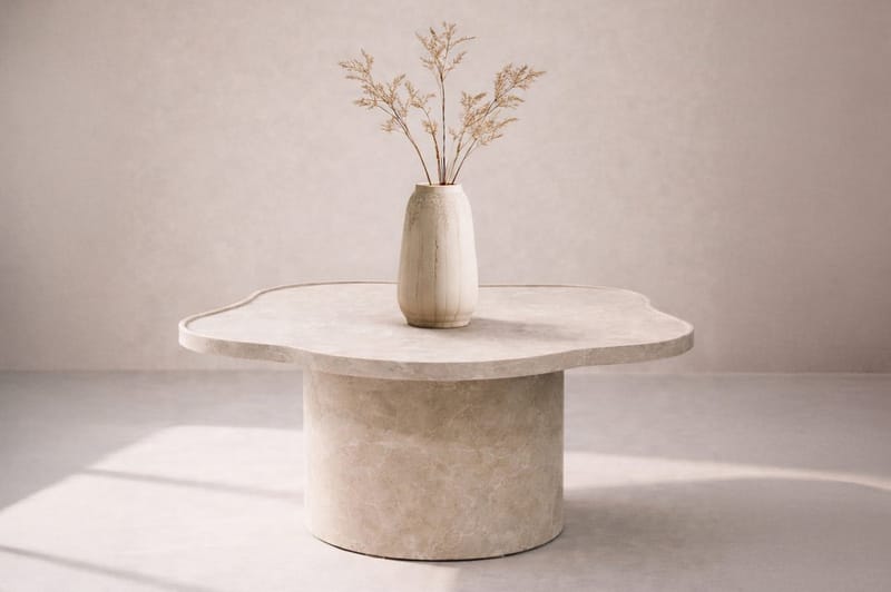 Ilse 90 cm Asymmetrisk Sofabord i Marmor, Beige