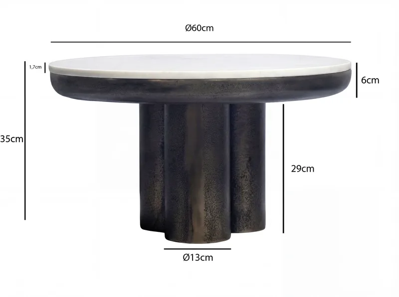 Ilvora rundt sofabord 60 cm i metal med marmorplade - hvid marmor antik sort bronze - Møbler - Borde - Spisebord og køkkenbord
