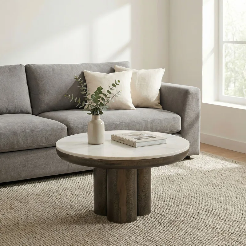 Ilvora rundt sofabord 60 cm i metal med marmorplade - hvid marmor antik sort bronze - Møbler - Borde - Spisebord og køkkenbord
