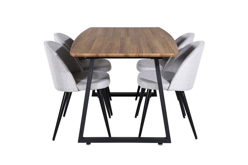 Inca Matgruppe 160 cm Rektangulær med 4 Velvet Stole - Sort - Møbler - Borde - Spisebordssæt