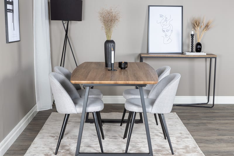 Inca Matgruppe 160 cm Rektangulær med 4 Velvet Stole - Sort - Møbler - Borde - Spisebordssæt