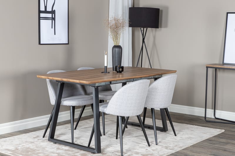 Inca Matgruppe 160 cm Rektangulær med 4 Velvet Stole - Sort - Møbler - Borde - Spisebordssæt