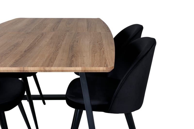 Inca Spisebordssæt 160 cm Rektangulær med 4 Velvet Stole - Svart - Møbler - Borde - Spisebordss�æt