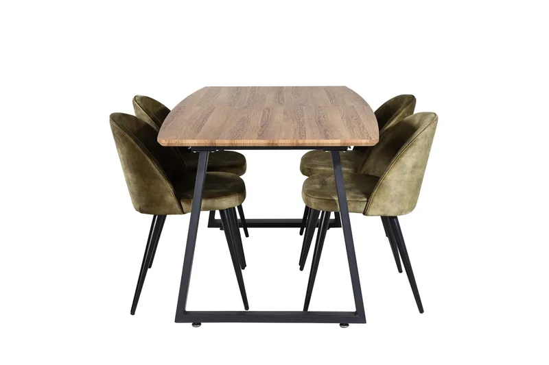 Inca Spisebordssæt 160 cm Rektangulær med 4 Velvet Stole, Svart