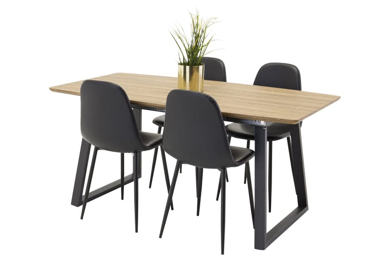 Inca Spisebordssæt 160 cm Rektangulær med 4 Polar Stole, Svart