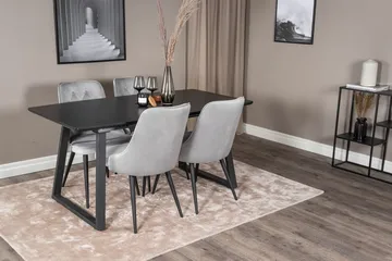 Inca spisebordssæt med udtræk 160 cm rektangulært med 4 Velvet Deluxe-stole - Sort/Lysegrå - Møbler - Borde - Spisebordssæt