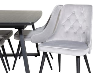 Inca spisebordssæt med udtræk 160 cm rektangulært med 4 Velvet Deluxe-stole - Sort/Lysegrå - Møbler - Borde - Spisebordssæt