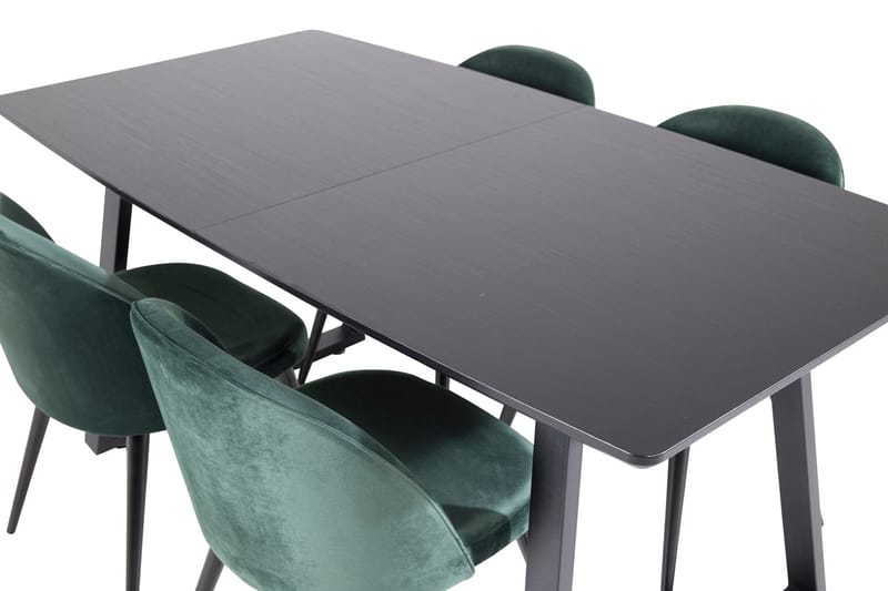 Inca spisebordssæt med udtræk 160 cm rektangulært med 4 Velvet-stole - Sort/Grøn - Møbler - Borde - Spisebordssæt
