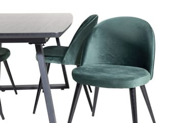 Inca spisebordssæt med udtræk 160 cm rektangulært med 4 Velvet-stole - Sort/Grøn - Møbler - Borde - Spisebordssæt