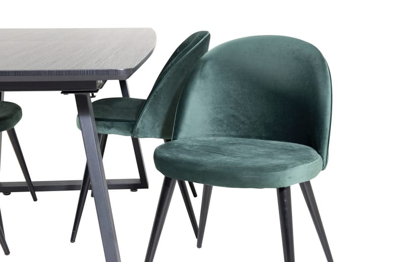 Inca spisebordssæt med udtræk 160 cm rektangulært med 4 Velvet-stole - Sort/Grøn - Møbler - Borde - Spisebordssæt