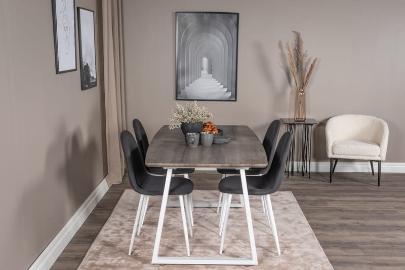 Inca Spisebordssæt Udvideligt 160 cm Rektangulær med 4 Polar Stole - Svart - Møbler - Borde - Spisebordssæt