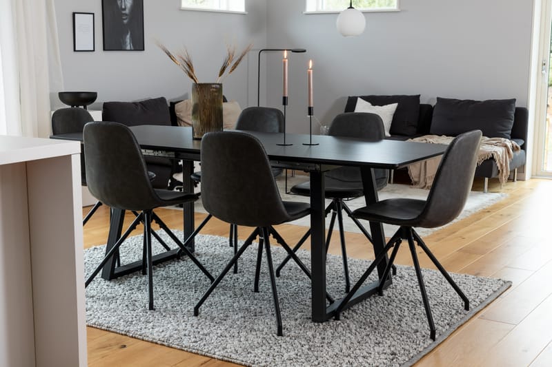Inca Spisebordssæt Udvideligt 160 cm Rektangulær med 6 Polar Stole - Svart - Møbler - Borde - Spisebordssæt