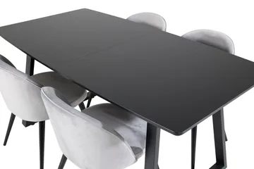 Inca spisegruppe, udtrækkelig, 160 cm rektangulær med 4 Velvet-stole - Møbler - Borde - Spisebordssæt