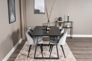 Inca spisegruppe, udtrækkelig, 160 cm rektangulær med 4 Velvet-stole - M øbler - Borde - Spisebordssæt