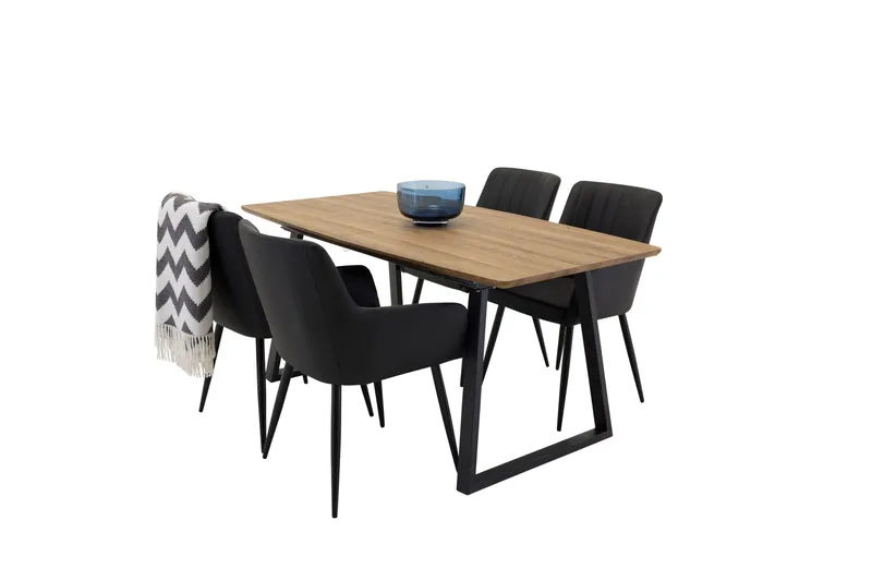 Inca Spisegruppe 160 cm Rektangulær med 4 Comfort stole, Svart