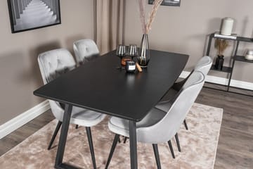 Inca spisegruppe udtrækkelig 160 cm rektangulær med 4 Velvet Deluxe stole - Sort/Lysegrå - Møbler - Borde - Spisebordssæt