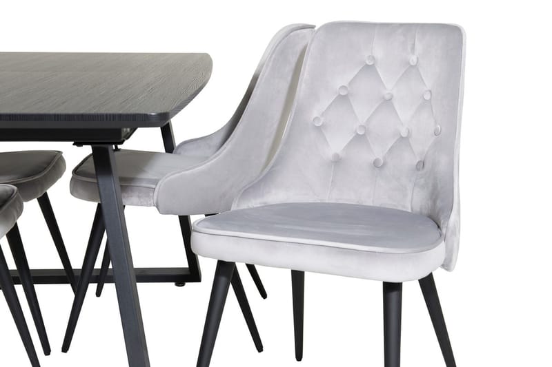 Inca spisegruppe udtrækkelig 160 cm rektangulær med 4 Velvet Deluxe stole - Sort/Lysegrå - Møbler - Borde - Spisebordssæt